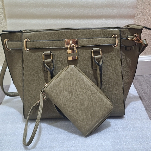 Handbags - Dasein Olive Green Tote Bag with Wallet